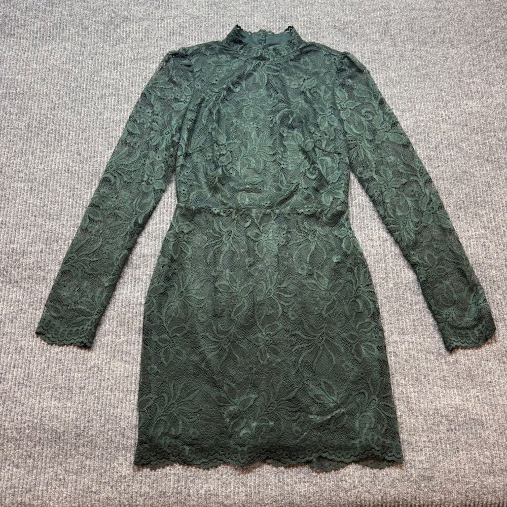 Lulus Emerald Green Lace Cutout‎ Mini Dress S Mock Neck Cocktail Party Wedding